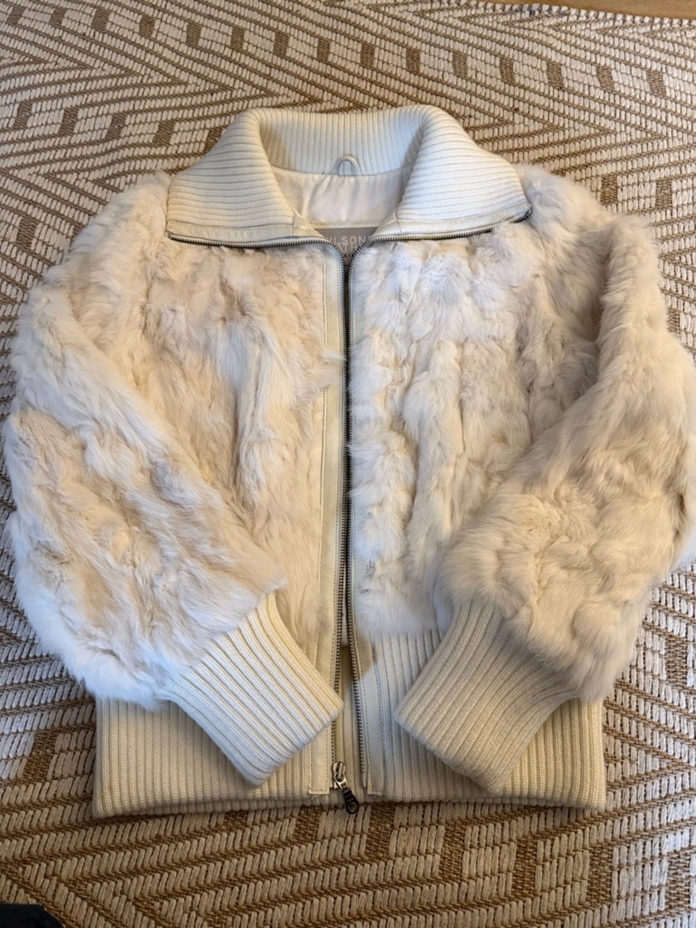 Women’s Vintage Wilson Leather Cream Fur Bomber Jacket size large